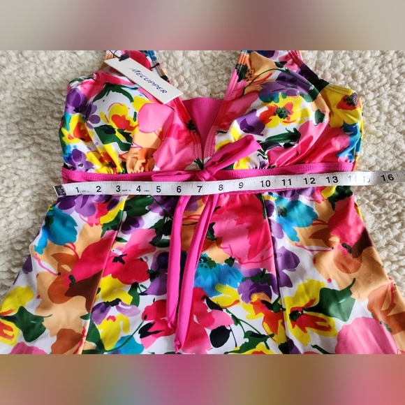 Pink Flower Printed Swimdress attached Boyshort NWT ECUPPER Swim Women's Small - Picture 12 of 14